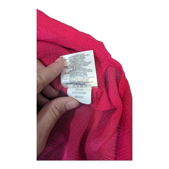 Adrienne Vittadini Hot Barbie Pink Wrap Style High Low Sheer Blouse Size Medium - Picture 12 of 13